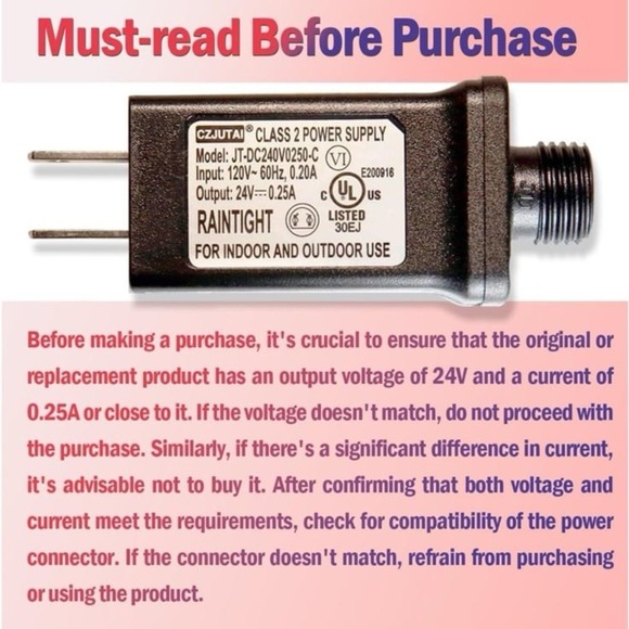 24V LED Christmas Tree & Strip Light Adapter – Class 2 Power Supply (JT-DC240V02 - Picture 7 of 8